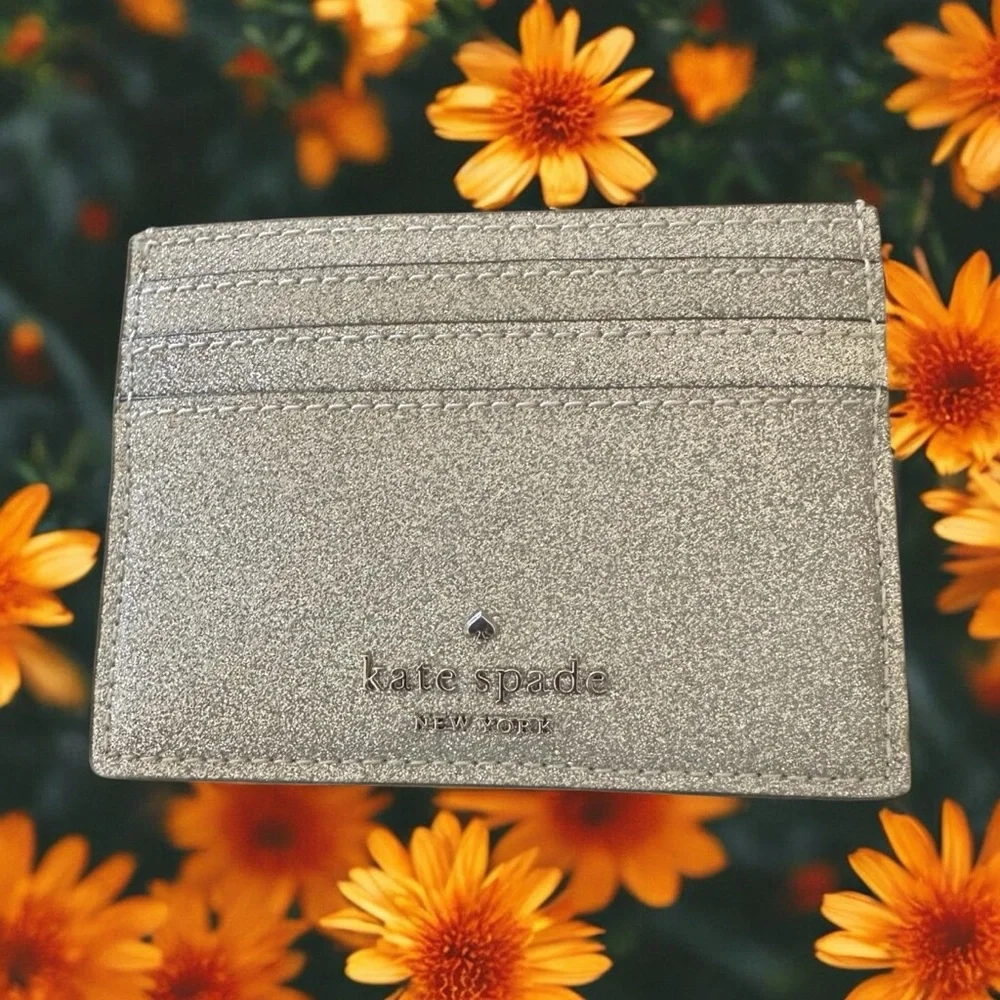 Kate Spade Silver Glitter Lunar High Card Holder NEW